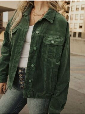 Black Label Green Corduroy Trucker Jacket